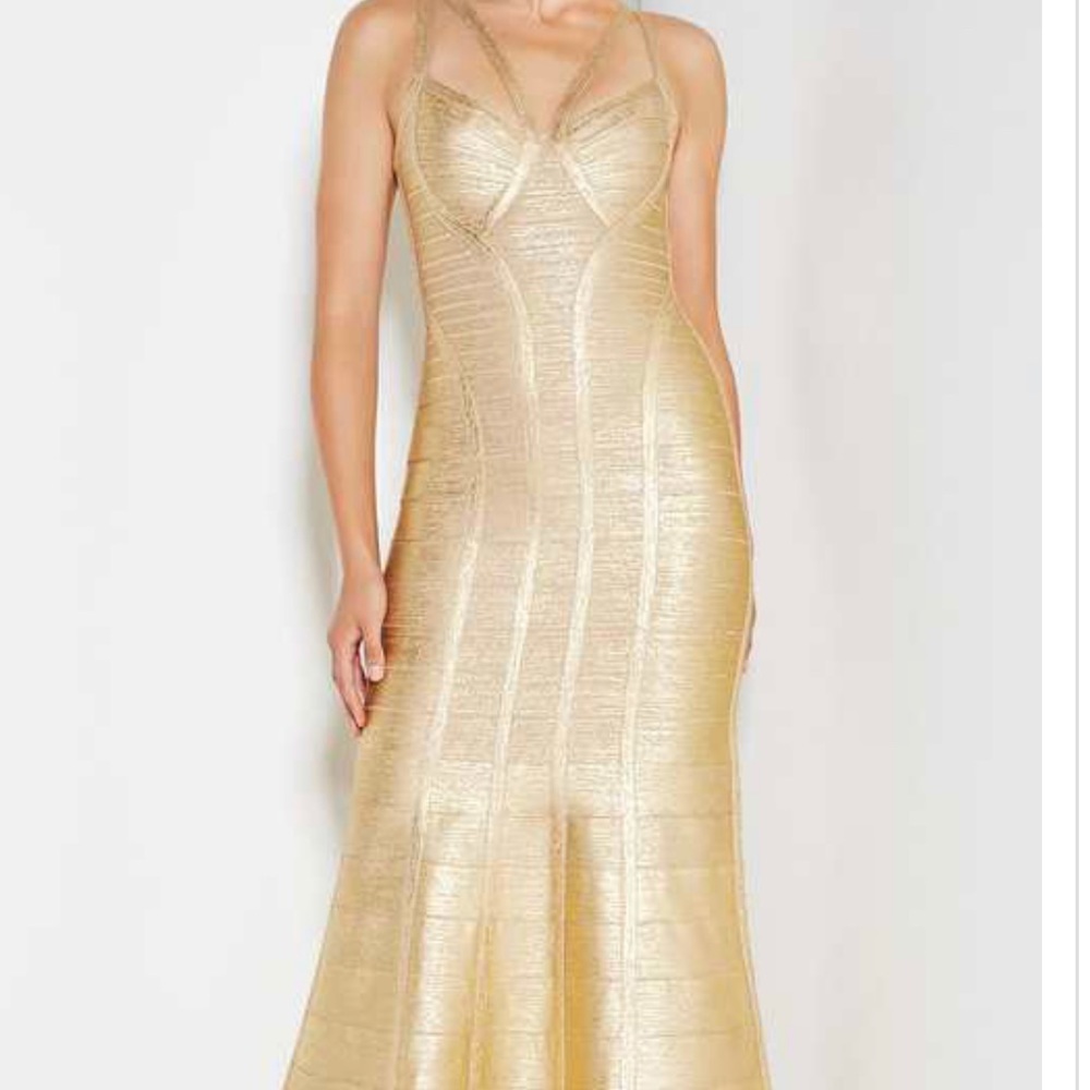 Celebrity Bandage Gold Foil Cut Out Bandage Gown